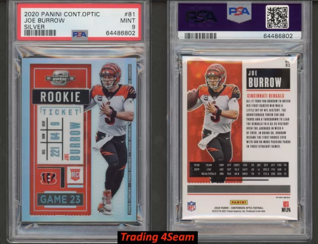 2020 Contenders Optic Football Joe Burrow Rookie Ticket Silver Prizm PSA9