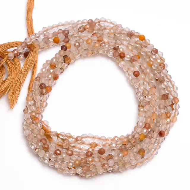 2.5 mm Natural Copper Rutile Quartz Faceted Round Rondelle Beads 12.5" Strand