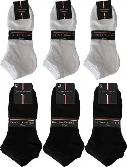 12 Paar Herren Sneaker Socken schwarz / weiß 100% Baumwolle Komfortbündchen