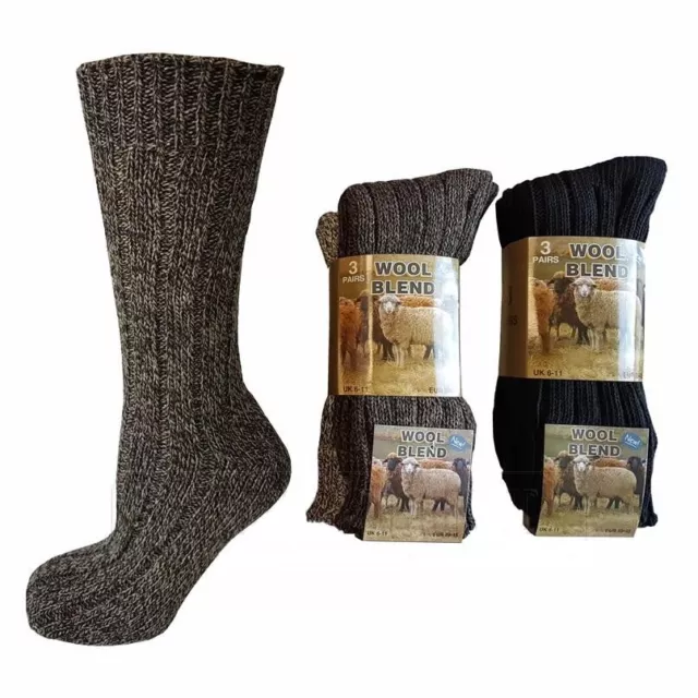 *NEW* 3-12 Pairs MENS Chunky Wool Blend Hiking Heavy Duty Boot Socks UK (6-11)