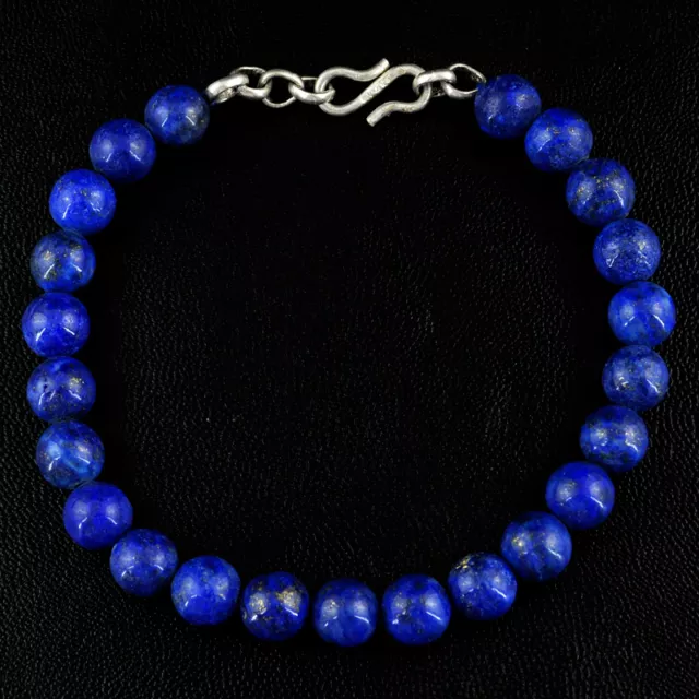 Genuine 148.80 Cts Natural Untreated Blue Lapis Lazuli Round Beads Bracelet (Rs)