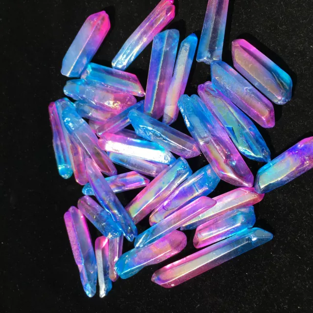 Colorful titanium rainbow aura lemurian quartz crystal point 50g