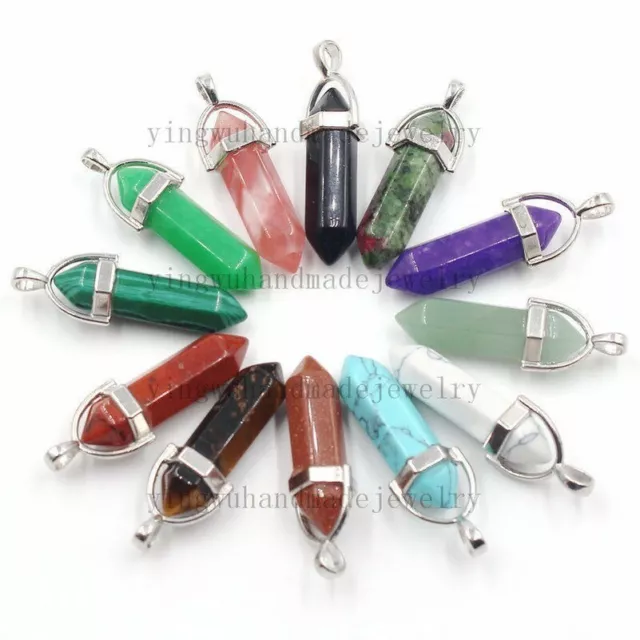 30pcs Mixed Natural Stone Point Chakra Healing Gemstone Pendants bead Wholesale