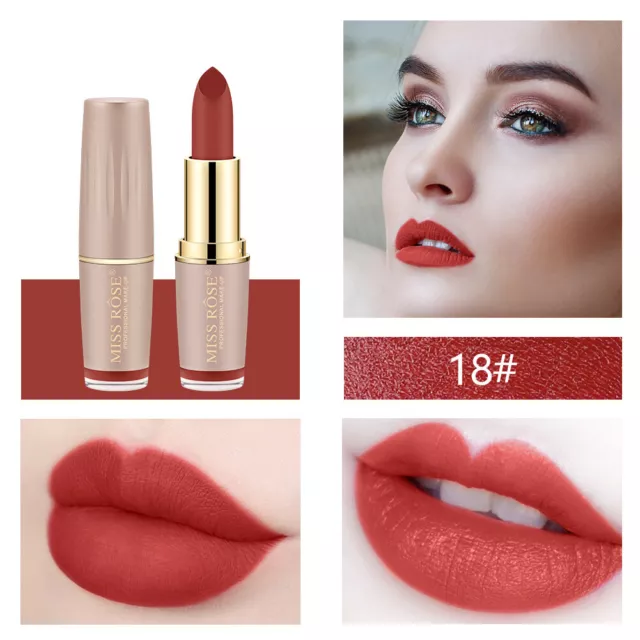 MISS ROSE Lipstick Matte Waterproof Velvet Lip Stick 12 Colors Sexy Red Nude Lip