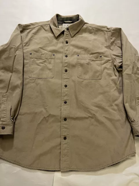 LL BEAN FLANNEL Lined Shirt Jacket Snap Button Canvas Shacket Men's XL ...