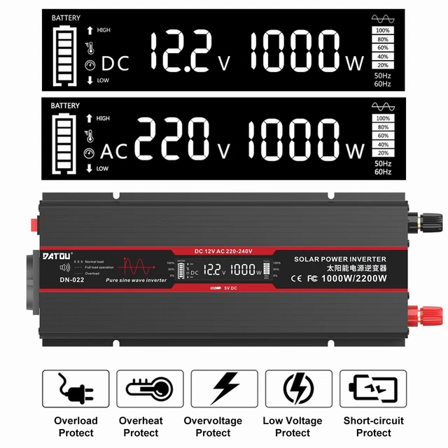 DATOUBOSS 1000W 2000W Wechselrichter 12V 230V Reiner Sinus Spannungswandler
