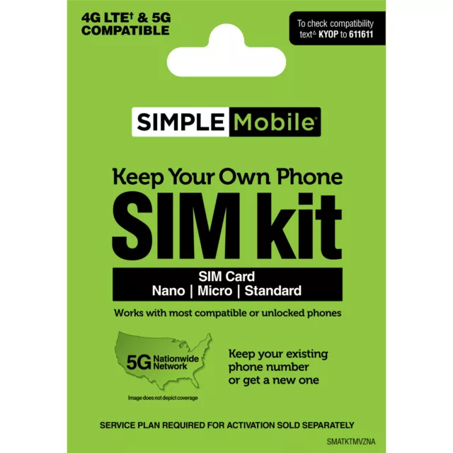 SIMPLE Mobile Keep Your Own Phone Prepaid SIM Kit | 3-in-1 CDMA Sim Card