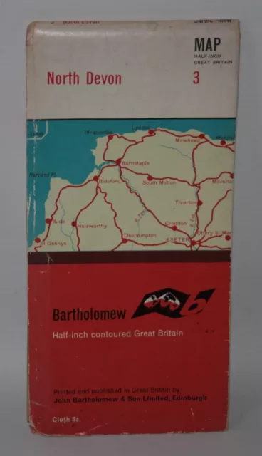 Bartholomew Half-inch Contoured Cloth Map - North Devon, Sheet 3 - 1962