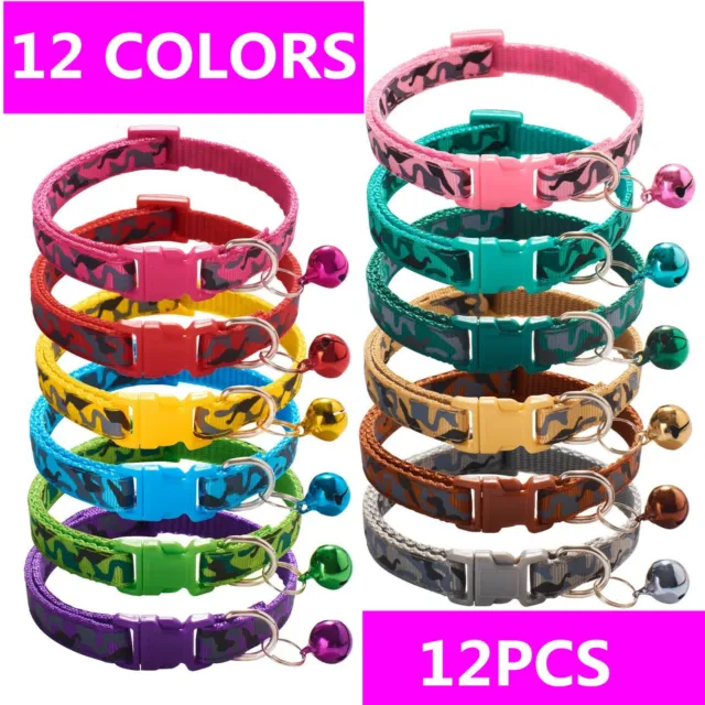 12 PCS Lot of Wholesale Dog Collar Adjustable Buckle Collar W/ Bell Small Puppy