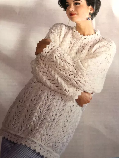 KNITTING PATTERN WOMENS LACE TUNIC  JUMPER  DK PATTERN  28 - 48 " - No 282A