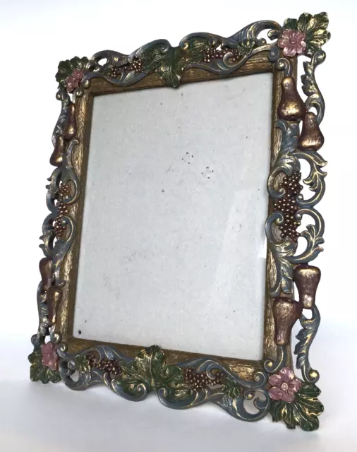 Large Ornate Fruit Berries Flowers Picture Photo Frame 7x9" Resin Free Standing