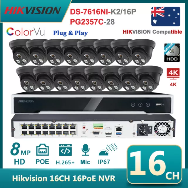 Hikvision 16CH NVR HDD ColorVu IP Camera Full Color MIC 5MP POE CCTV System kit