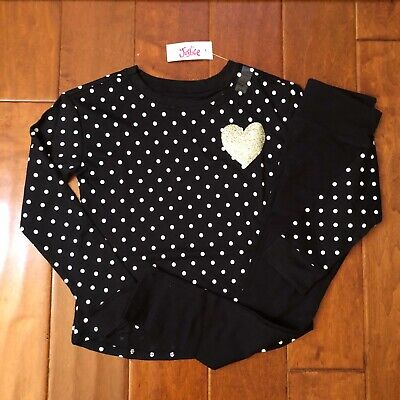 Nwt Justice Girls 7 8 10 12 Outfit~Glitter Heart Dot L/S Tee / Black Leggings