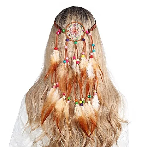 Indian Feather Headbands Boho Peacock Headpiece Gypsy Dream Catcher Hair Band