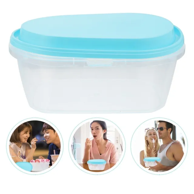 2Pcs Clear Cake Boxes Oval Freezer Storage Containers Blue Tub