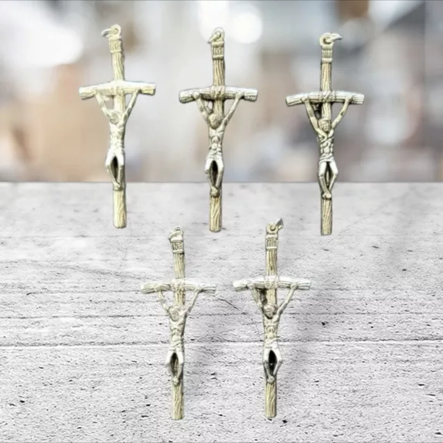 Crucifix Italian Silvertone Metal INRI Cross ~ Lot of 5 †† Made in Italy Jewelry