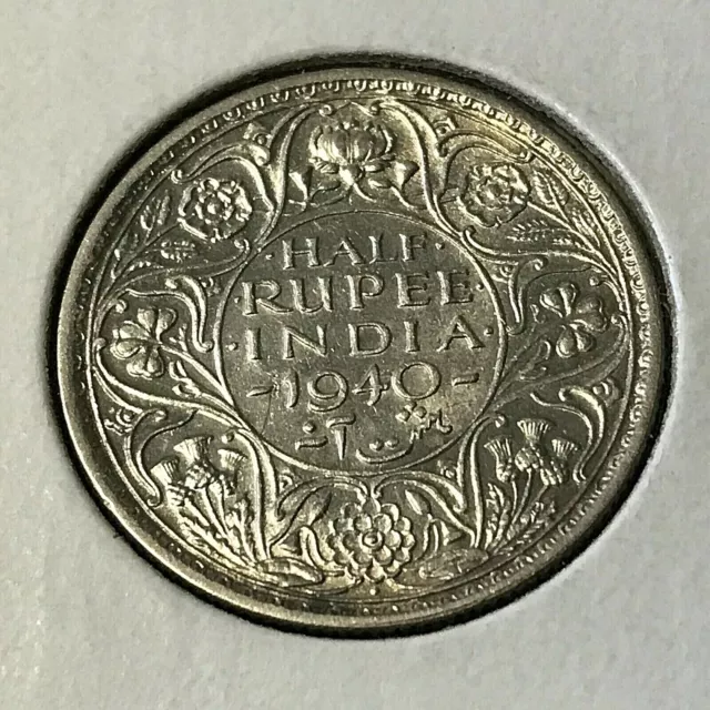 1940 British India Silver 1/2 Rupee Brilliant Uncirculated Coin