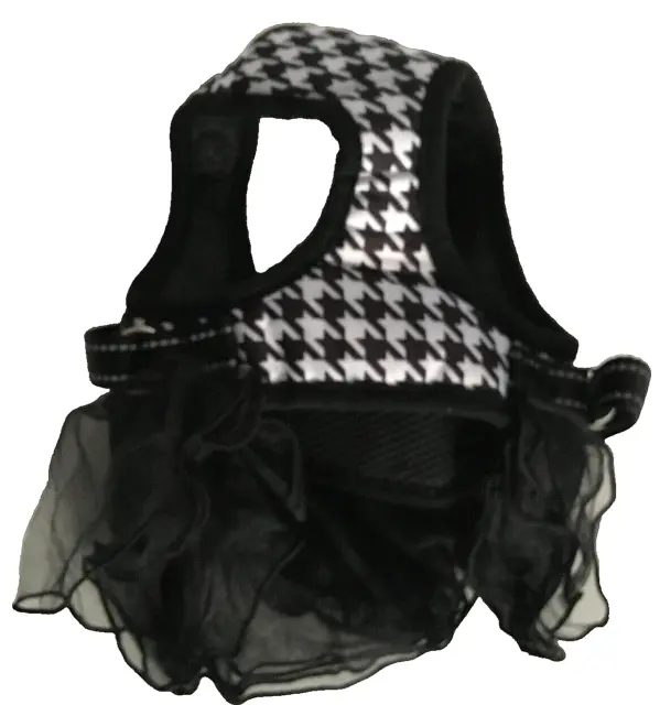 Yikeyo Pet Dog Clothes Med Black White Houndstooth Dog Harness w/Petticoat Dress