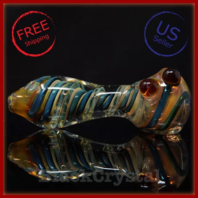 5" Handmade Thick Heavy Blue Elemental Twist Tobacco Smoking Bowl Glass Pipes