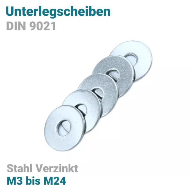 Unterlegscheiben M3 M4 M5 M6 M7 M8 M10 M12 DIN 9021 Verzinkt Stahl U Scheiben