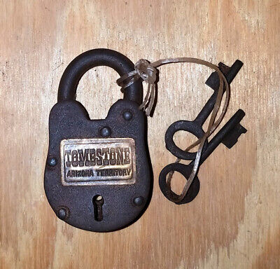 Tombstone Arizona Territorial Working Cast Iron Lock with 2 Keys Antique Finish