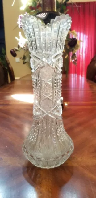 Abp American Brilliant Period Cut Glass Crystal Vase 14.25 Inches Tall Heavy
