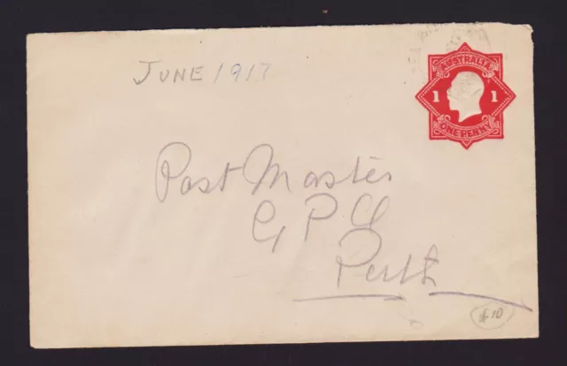 AUSTRALIA KGV 1d RED STAR ENVELOPE USED (INDISTINCT CANCEL)