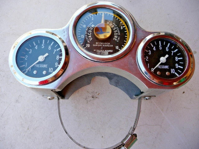 ORIGINAL early McCulloch / Paxton supercharger accessory gauge cluster ORIGINAL early McCulloch / Paxton supercharger accessory gauge cluster