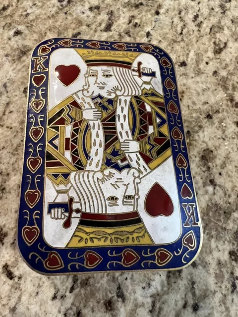 VINTAGE 1970’S CLOISONNÉ~KING OF HEARTS❤️~TRINKET~JEWELRY~CARD 4”x3”