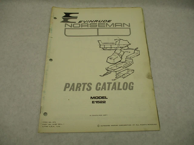 261887 1971 EVINRUDE Norseman Snowmobile Parts Catalog E1522 $22.64 ...
