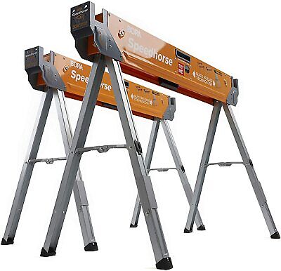 Speedhorse Sawhorse Pair Two Pack Table Stand Folding Legs Metal Top Heavy Duty