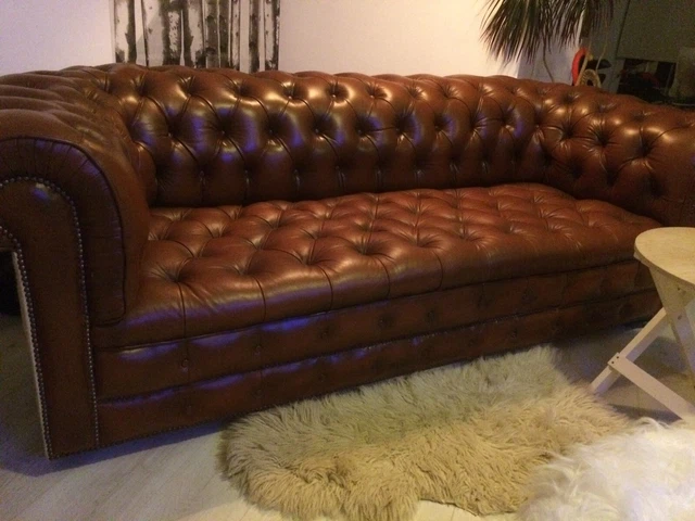 Mid Century Leather Chesterfield Sofa
