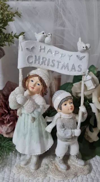 Enfants D'Hiver Père Noël Déco Figurine Noël Shabby Vintage 24c
