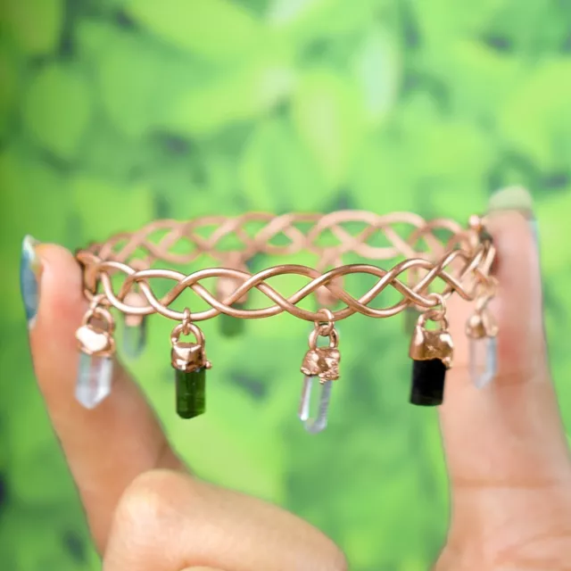 Natural Pencil Crystal & Tourmaline Gemstone Twisted Wire Design Women Bracelet