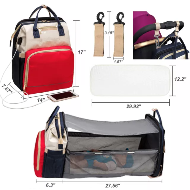 Baby Diaper Bag, Baby Backpack with Portable Changing Station, Baby Bassinet