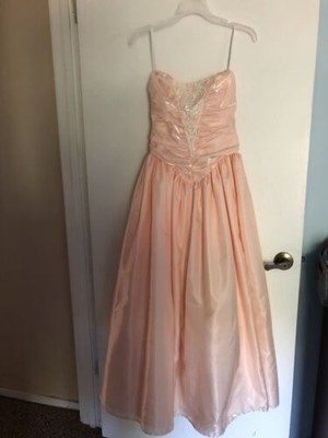 Vtg 80's Jessica McClintock Gunne Sax Peach Satin Strapless Prom Dress Size 7/8