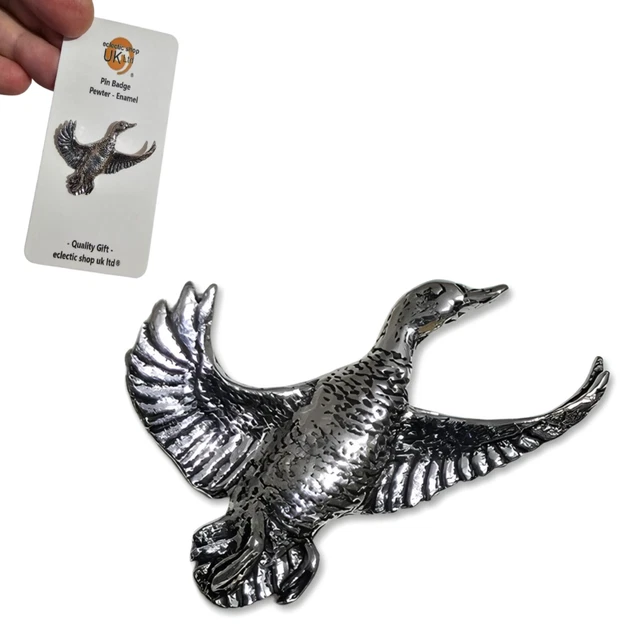 Hovering Kingfisher Pin Badge (Silver Pewter Brooch in a burlap pouch