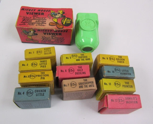Vintage Craftmen's Guild Walt Disney Mickey Mouse Viewer 11 Film Strips in Boxes