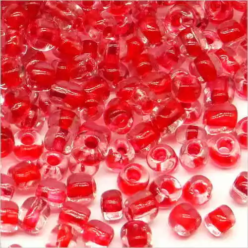 Perles de Rocailles en verre 4mm Transparent Centre Rouge, Lot 20g Env. 250pcs