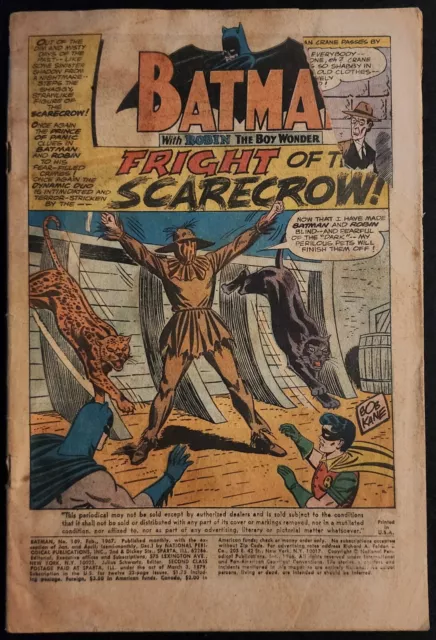 1967 Batman #189 Coverless 1St Scarecrow Dc Comics Silver Age Key Htf Comic