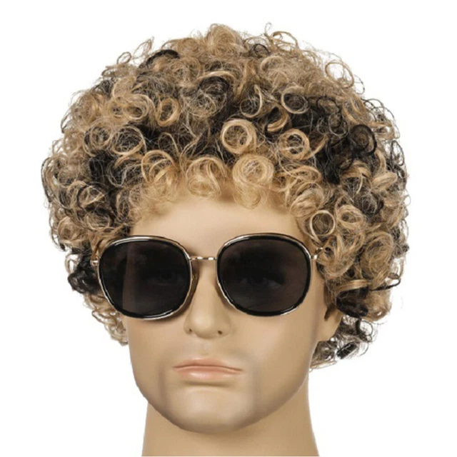 Peluca rizada corta para hombre Disco Dirt Bag Dude peluca divertida corta