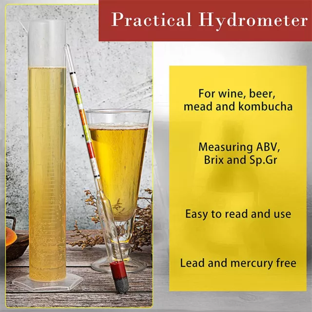 3/6PCS/Set/2Set Triple Scale Alcohol Hydrometer and Test Jar for Home Brew Wine 3