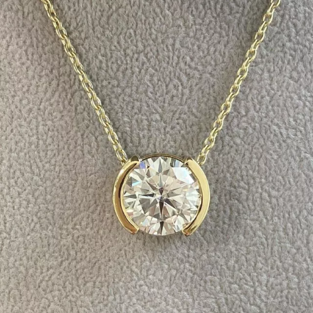 2.20 Ct Round Cut Moissanite Solitaire Pendant Necklace 14K Yellow Gold Plated