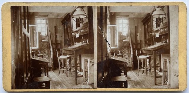 L’Atelier D’ Ein Künstler c1900 Foto Stereo Vintage Citrat P78L6n