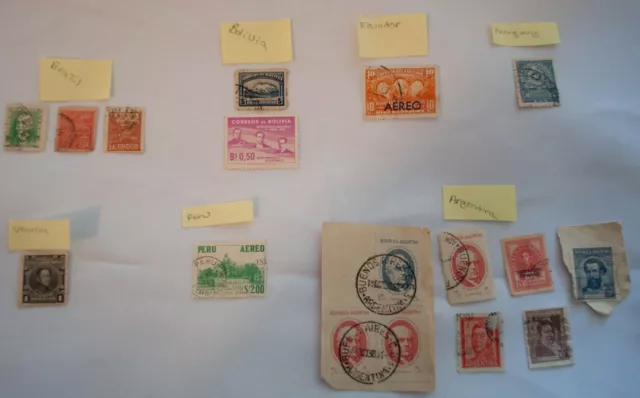 Lot of 17 Stamps from South Latin American Argentina Brazil Bolivia Peru Ecuador