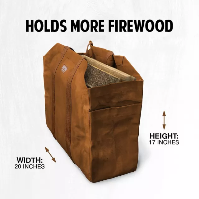 Hudson Durable Goods Premium Waxed Canvas Firewood Carrier, 20"W x 17"H - Brown 3