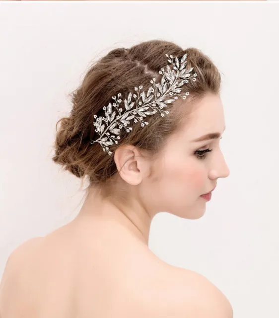 Silver Diamante Headpiece Wedding Hair Vine Crystal Bridal Dress Accessories