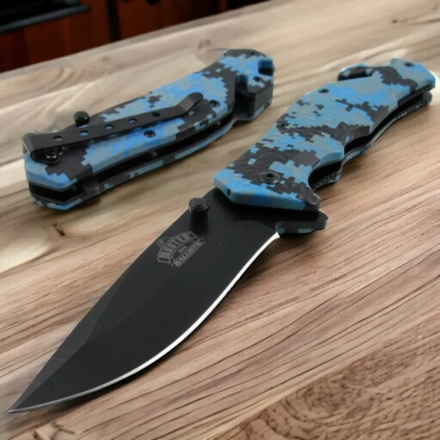 NEW Pocket Knife Spring-Assist Folding Tactical Blue Navy Digital Black Blade