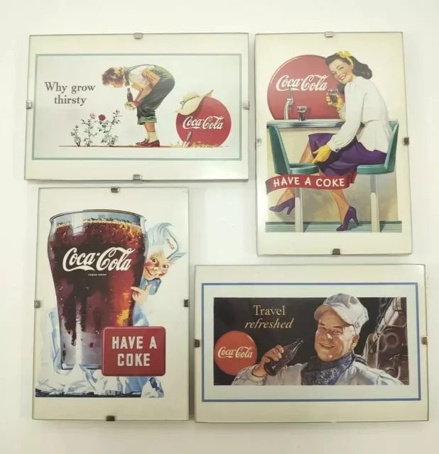 Vintage Coca Cola "Coke" Photo Picture Ads Glass Frames Set Of 4 Wall Art 4"X6"