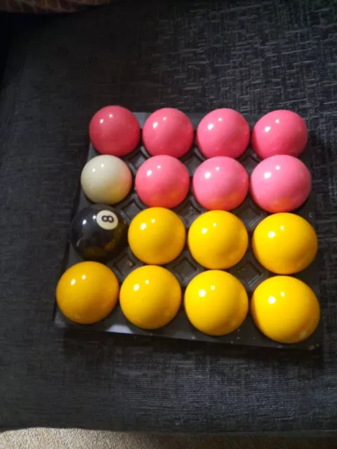 Brand New 2nd Grade 2" Pool Table Balls. mottled Light Red/Pink & Yellow.